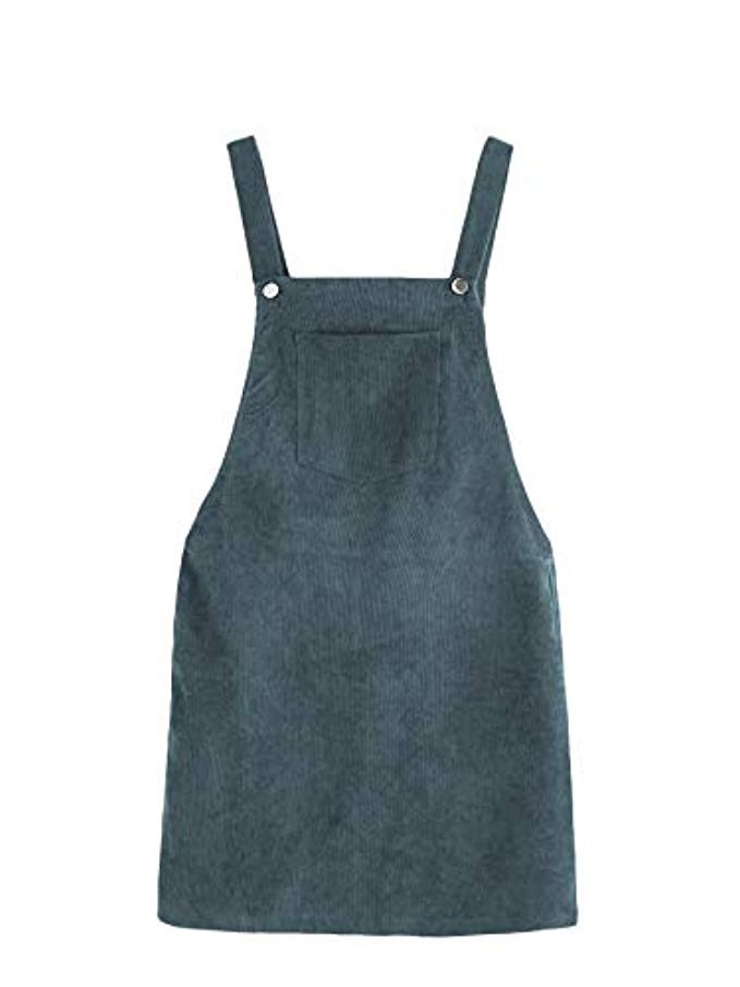 Romwe Women's Straps A-line Corduroy Pinafore Bib Pocket Overall Dress | Amazon (US)