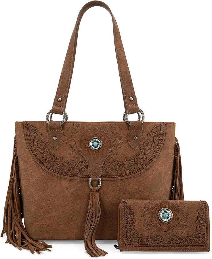 Montana West Aztec Tote Bag for Women Embroidered Western Shoulder Purse and Wallet Set | Amazon (US)