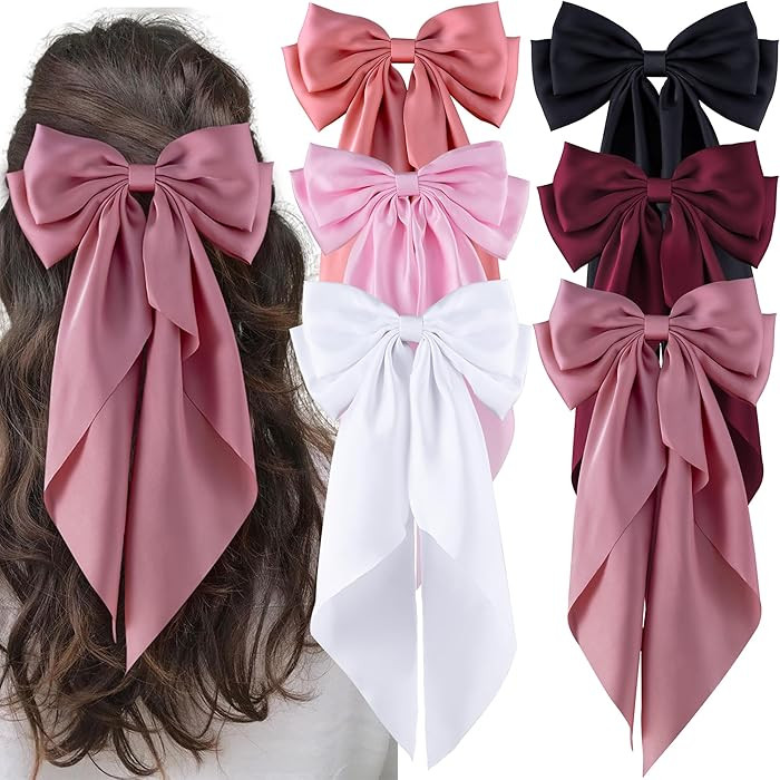 6Pcs Large Bows Hair Clips for Women Girls Long Tail Hair Ribbon Silky Satin Barrettes Coquette B... | Amazon (US)