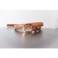Vintage Skinny Brown Leather Belt Goods Gold Strap Buckle Western Mens Women's Belts Distressed Tool | Etsy (US)