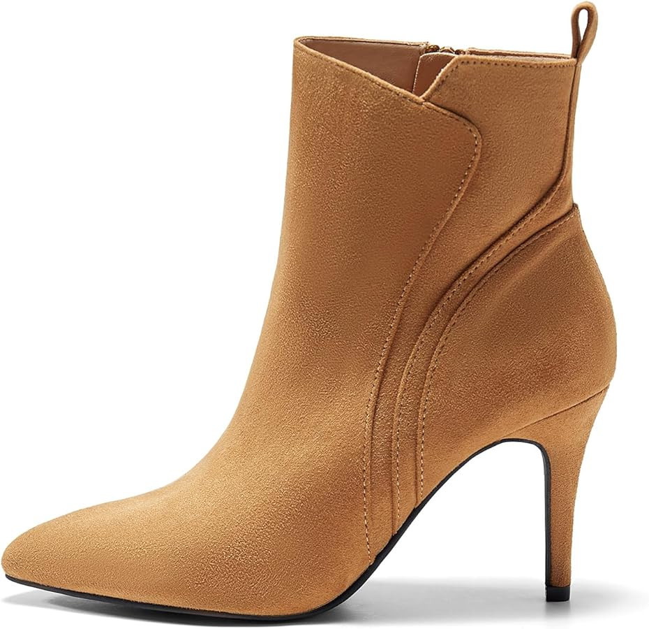 Coutgo Womens Pointed Toe Ankle Booties Stiletto High Heel Suede Fall Winter Boots Shoes with Sid... | Amazon (US)