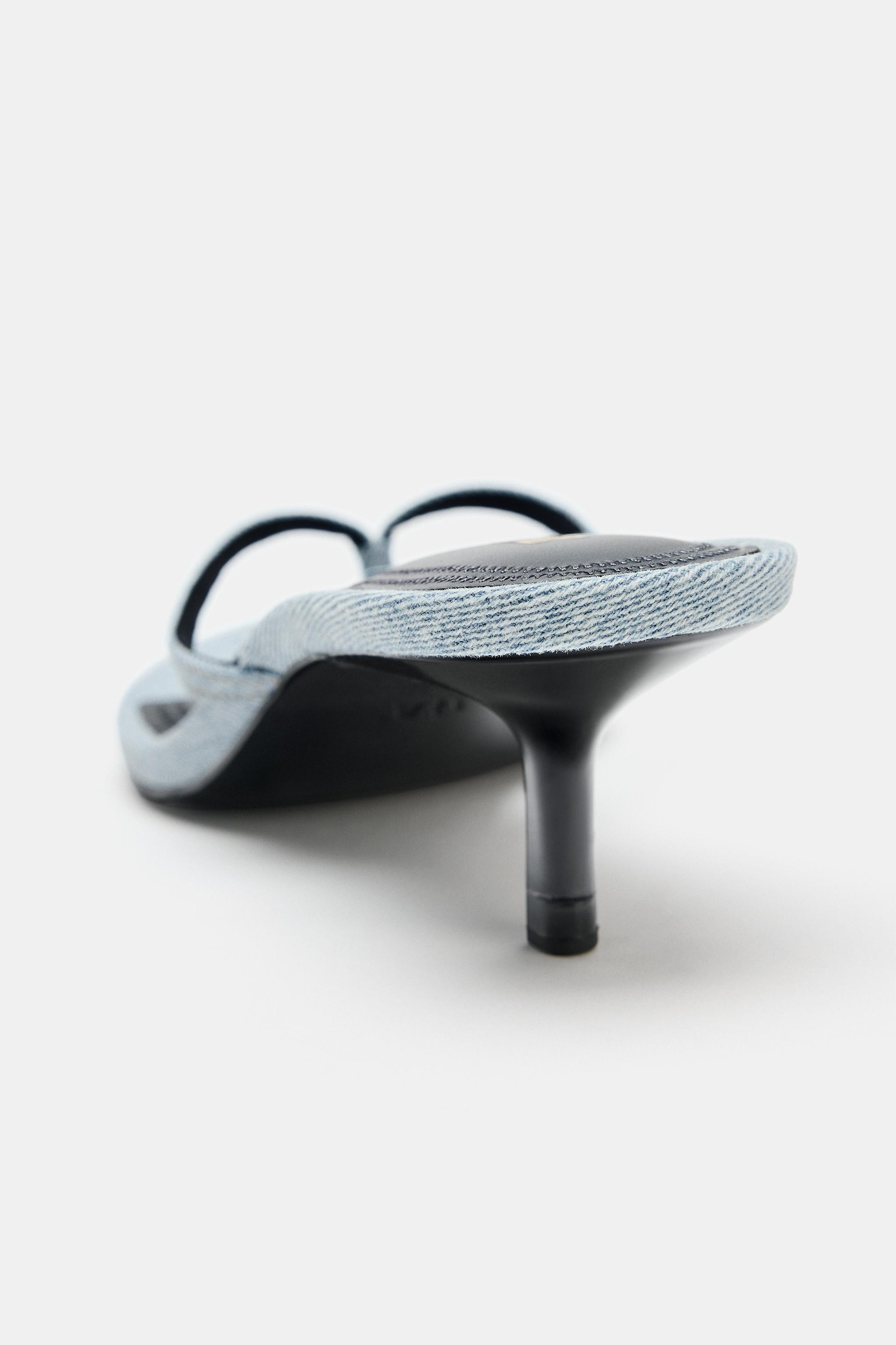Heeled sandals. Denim upper. Toe loop. Kitten heel. Irregular rounded toe.Heel height: 1.8 inches... | Zara US