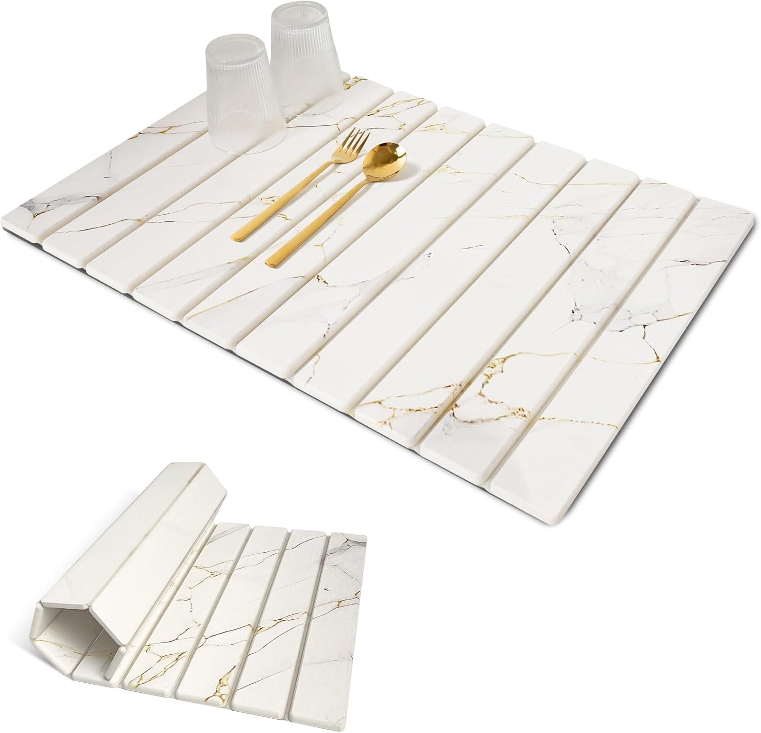 Sofort Stone Drying Mat for Kitchen Counter, Super Absorbent Foldable Dish Drying Mat, Gold White... | Amazon (US)