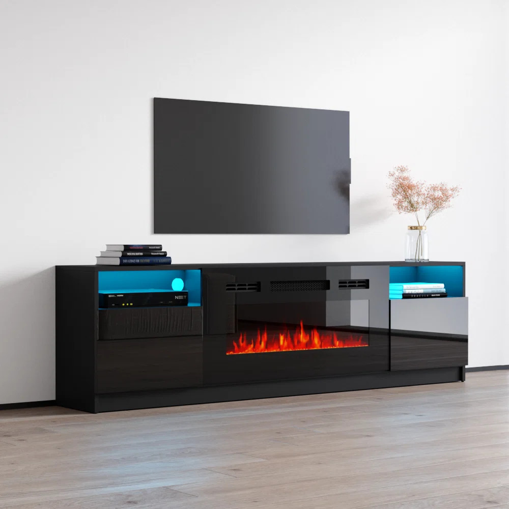 Orren Ellis Hobart TV Stand for TVs up to 90" with Electric Fireplace Included & Reviews | Wayfai... | Wayfair North America