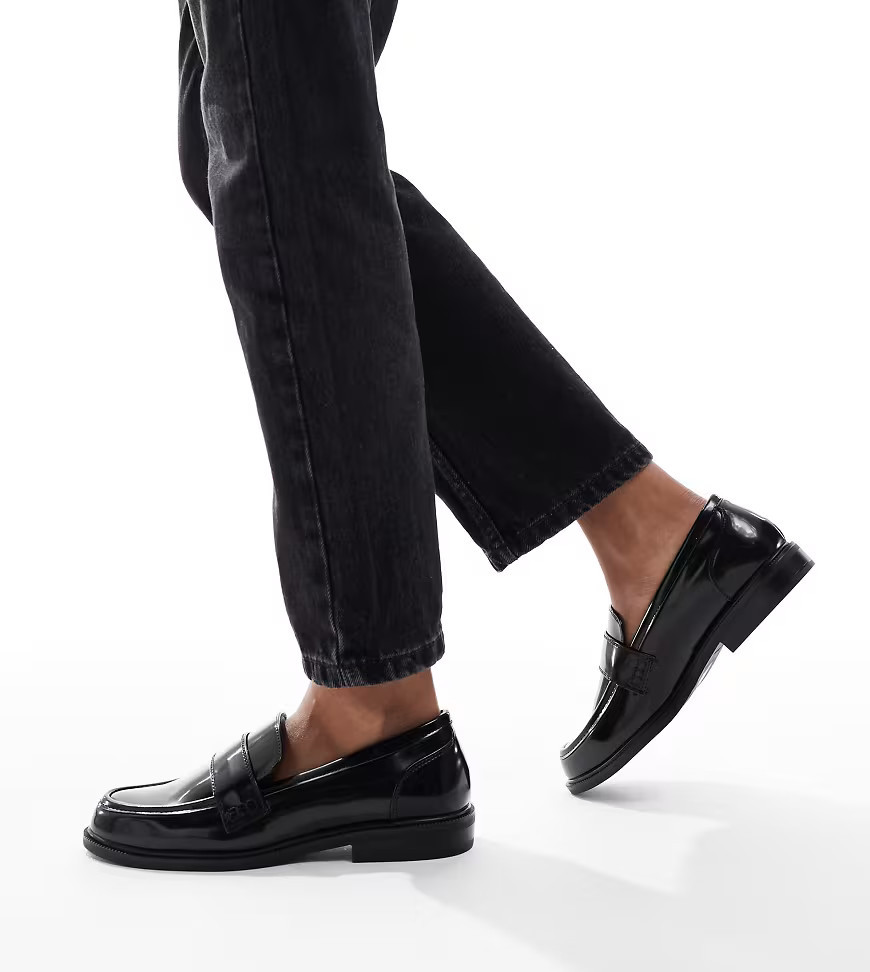 SEQWL Wide Fit Cadilliac penny loafers in black | ASOS (Global)