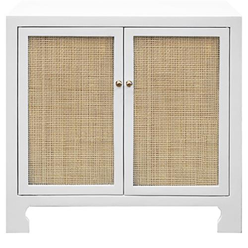 Hadleigh Coastal Beach White Wood Brown Woven Cane 2 Door Sideboard | Kathy Kuo Home
