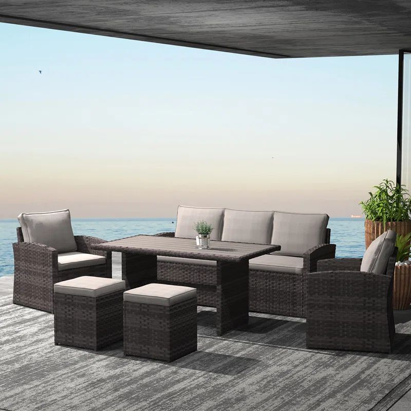 Rectangular 7 - Person Outdoor Dining Set with Cushions | Wayfair North America