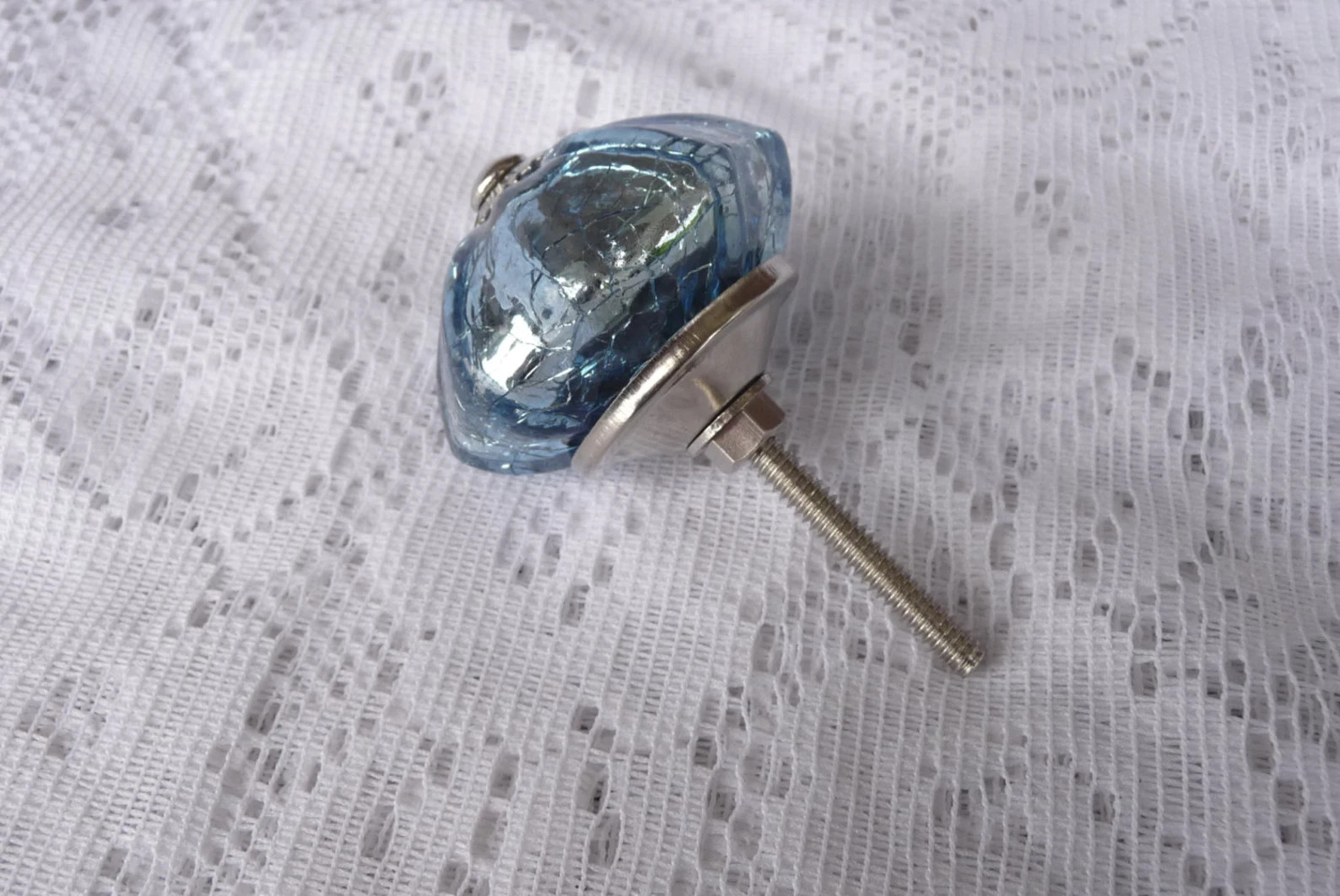 Blue Mercury Glass Scallop Crackle Pumpkin Knob with Metal Base Blossom Drawer Pull - Rustic Roma... | Etsy (Global)