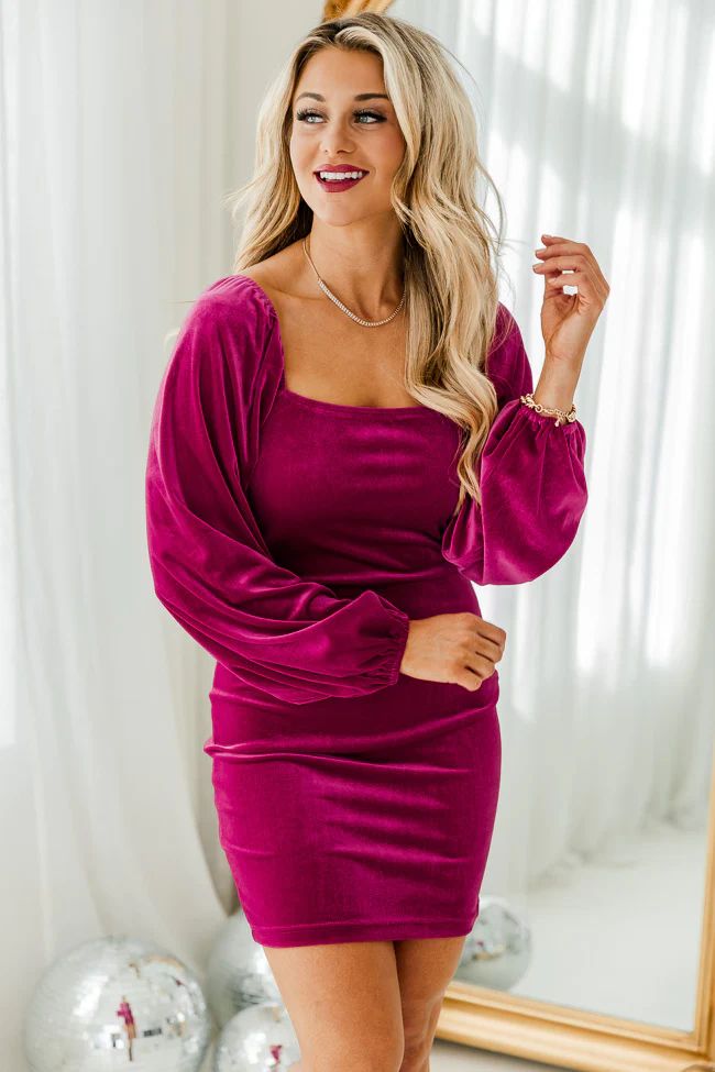 I Knew You Were Trouble Magenta Velvet Mini Dress | Pink Lily
