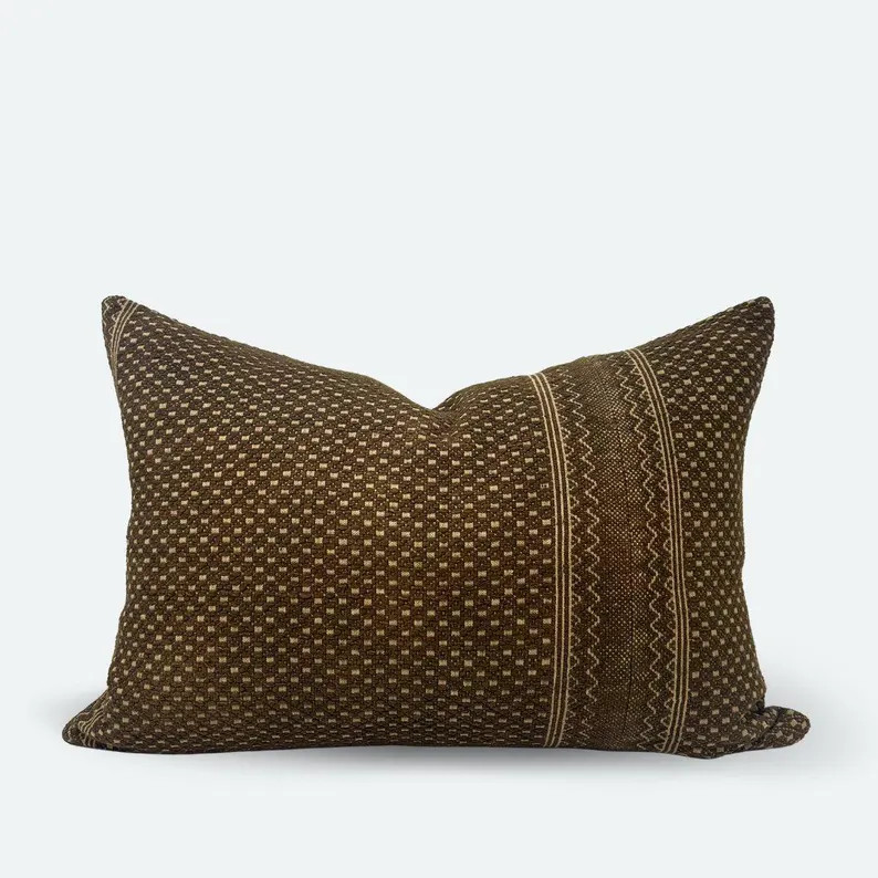 Medium Lumbar Pillow Cover - Brown Embroidered Chinese Wedding Blanket | 14" x 20" | Etsy (US)