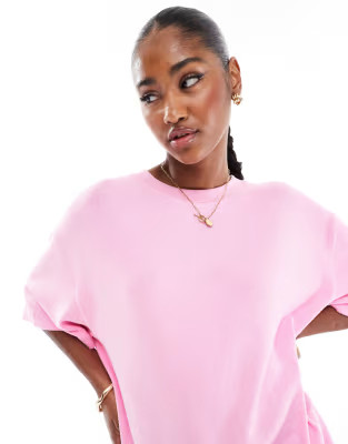 ASOS DESIGN textured knit oversized t-shirt in pink | ASOS (Global)