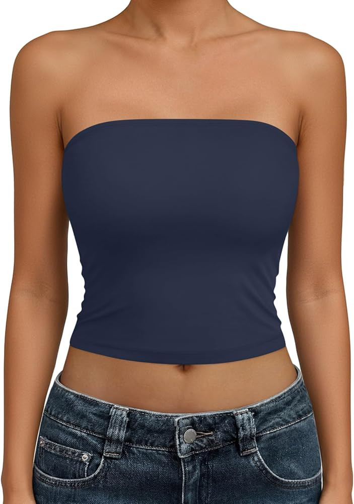Trendy Queen Womens Tube Tops Strapless Crop Tops Basic Backless Sleeveless Going Out 2026 Spring... | Amazon (US)