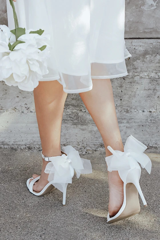 Ayanna Ivory Satin Bow Ankle Strap High Heel Sandals | Lulus (US)