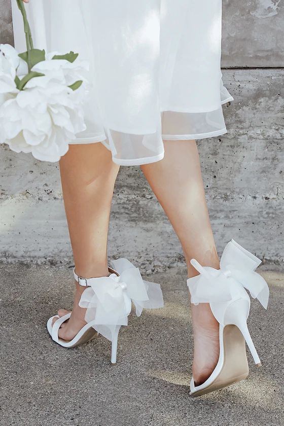 Ayanna Ivory Satin Bow Ankle Strap High Heel Sandals | Lulus
