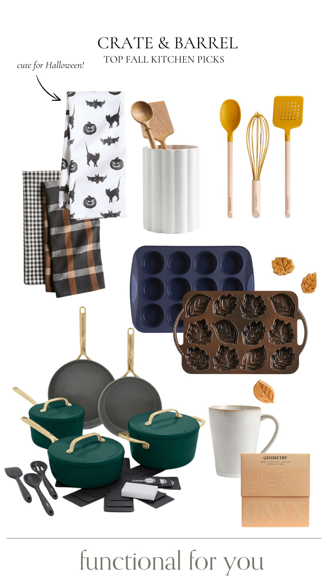 Crate & Barrel top Fall kitchen picks! 

Hand towels, kitchen utensils, ceramic utensils holder, pots & pans, silicone muffin tins, coffee mug, coffee 

#LTKHome
