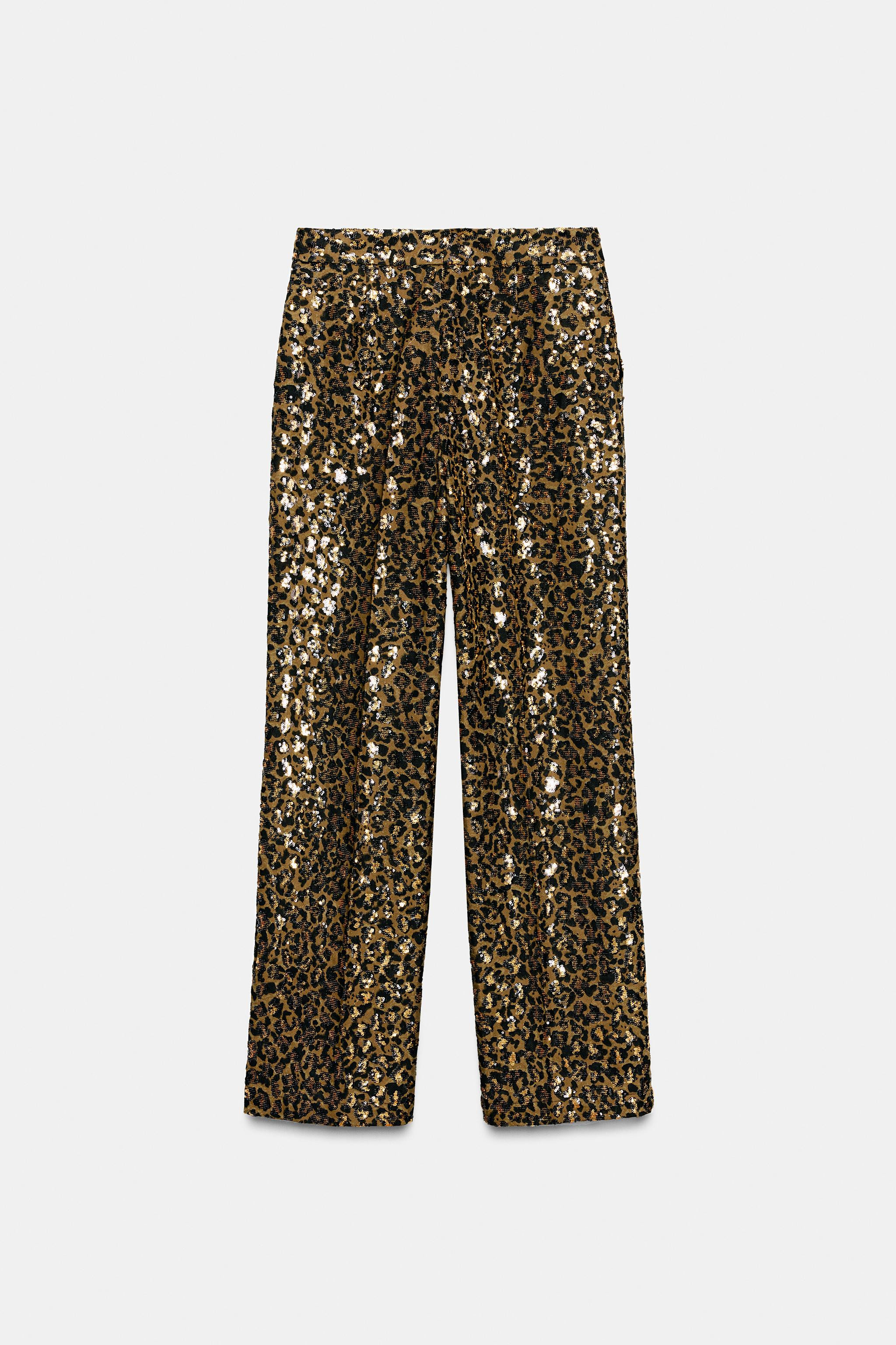 ANIMAL PRINT SEQUIN STRAIGHT LEG PANTS | Zara US