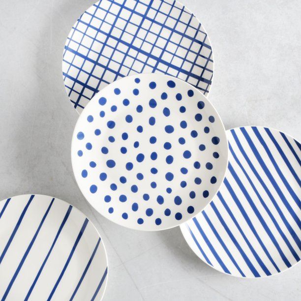 Gap Home New Blue 8-Inch Blue & White Assorted Fine Ceramic Salad Plates, Set of 4 | Walmart (US)
