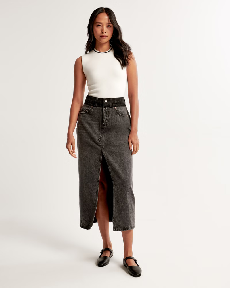 Stacked Waistband Denim Maxi Skirt | Abercrombie & Fitch (US)