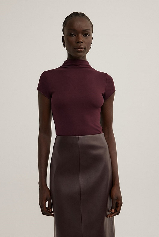 High Neck Cap Sleeve T-Shirt | Witchery (AU)