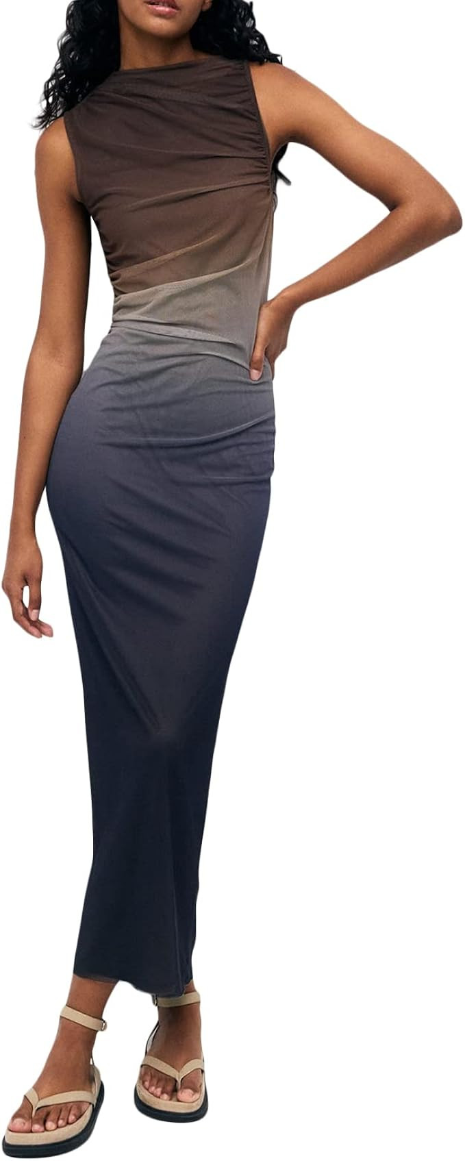 Women Y2k Tie Dye Printed Long Dress Sleeveless Crew Neck Maxi Tank Dress Bodycon Summer Going Ou... | Amazon (US)
