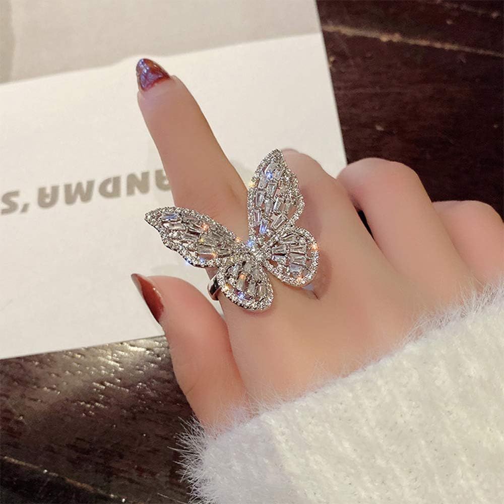 Aimimier Cubic Zirconia Butterfly Ring Sparkling Crystal Bow-Knot Knuckle Ring Wedding Jewelry fo... | Amazon (US)