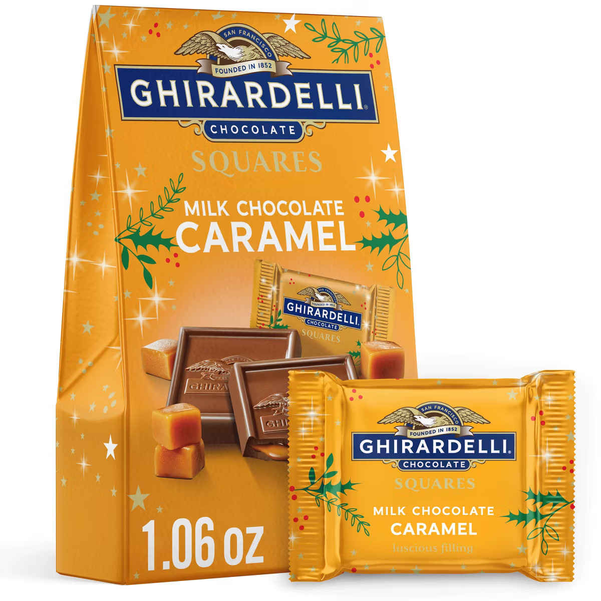 Ghirardelli Christmas Limited Edition Milk Chocolate Caramel Squares - 1.06oz | Target