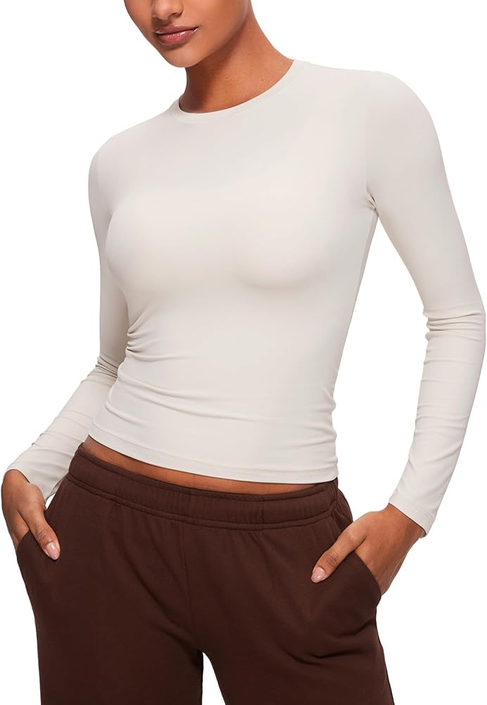 CRZ YOGA Softembrace Long Sleeve Shirts for Women Soft Crew Neck Fall Basic Tight Tops Fitted Cas... | Amazon (US)