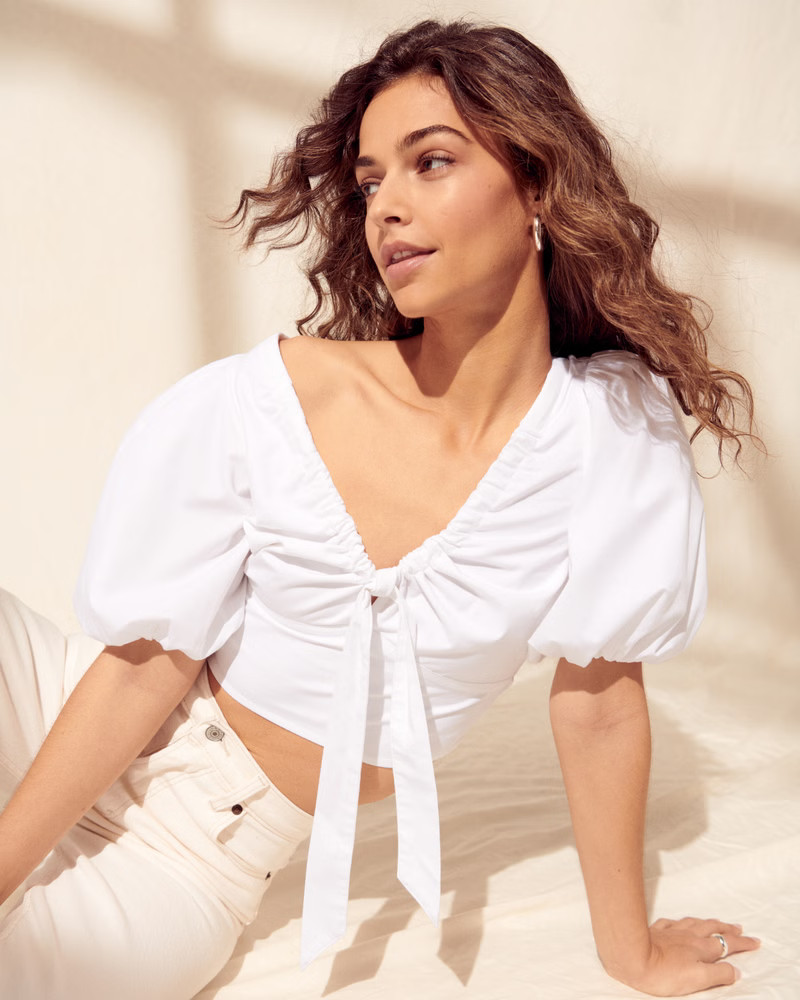 Tie-Front Puff Sleeve Top | Abercrombie & Fitch (US)