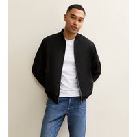 Men's Black Tech Fabric Bomber Jacket New Look | New Look (UK)
