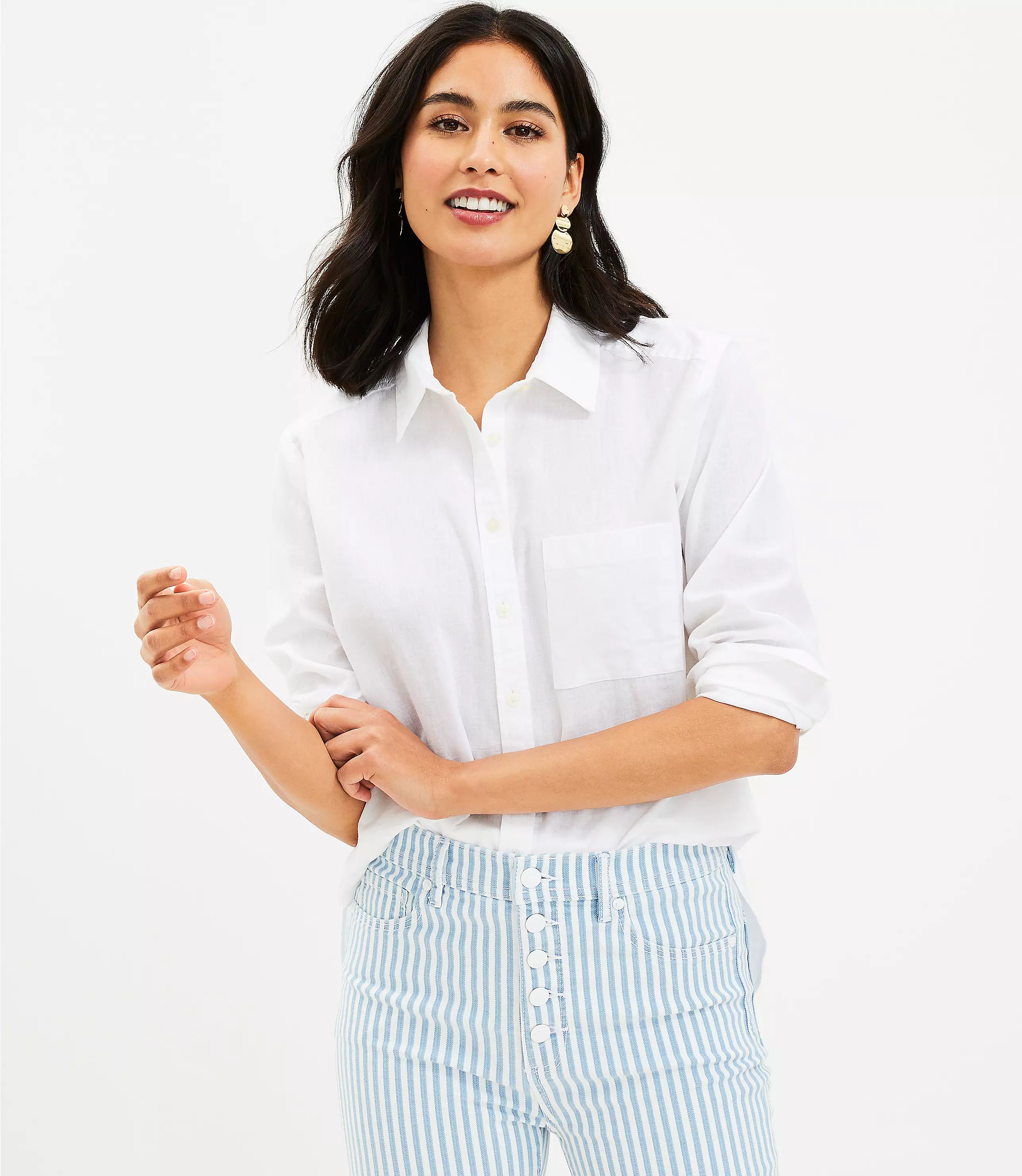Petite Linen Blend Everyday Pocket Shirt | LOFT
