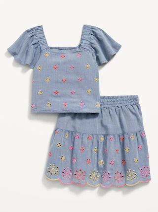 Flutter-Sleeve Floral Cutout Top and Skirt Set for Toddler Girls | Old Navy (US)