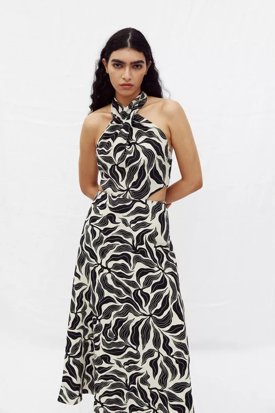 LINEN HALTER MIDI DRESS | Zara US