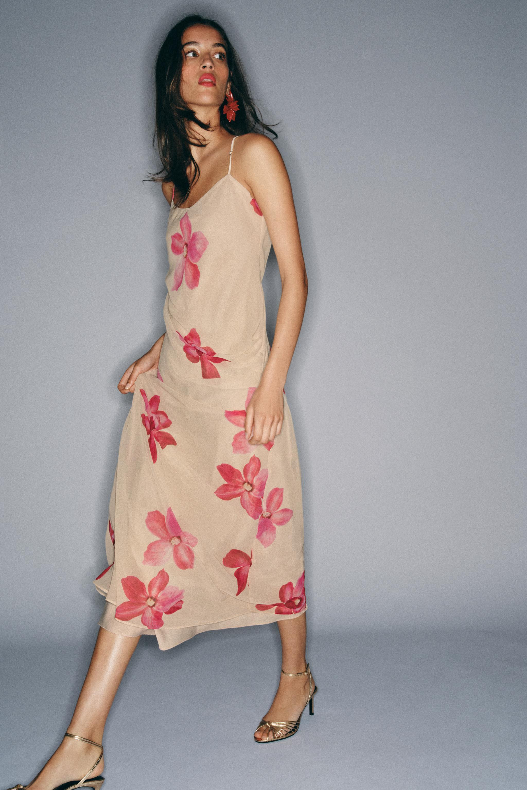 FLORAL DRAPED MIDI DRESS | Zara UK