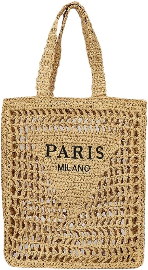 Straw Mesh Crochet Tote Bag for Women - Beach Bag with Woven Design | Amazon (US)