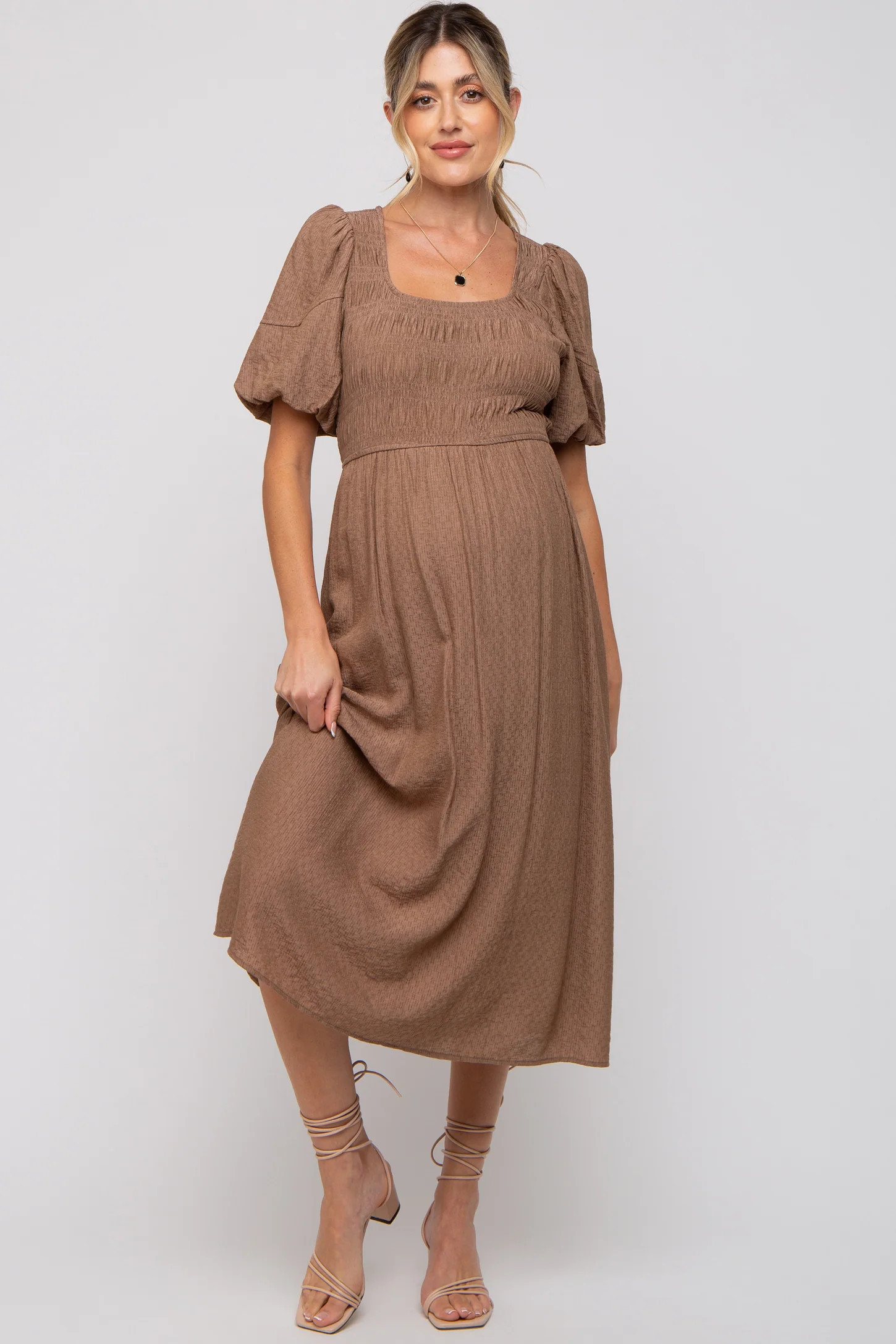 Mocha Square Neck Maternity Midi Dress | PinkBlush Maternity