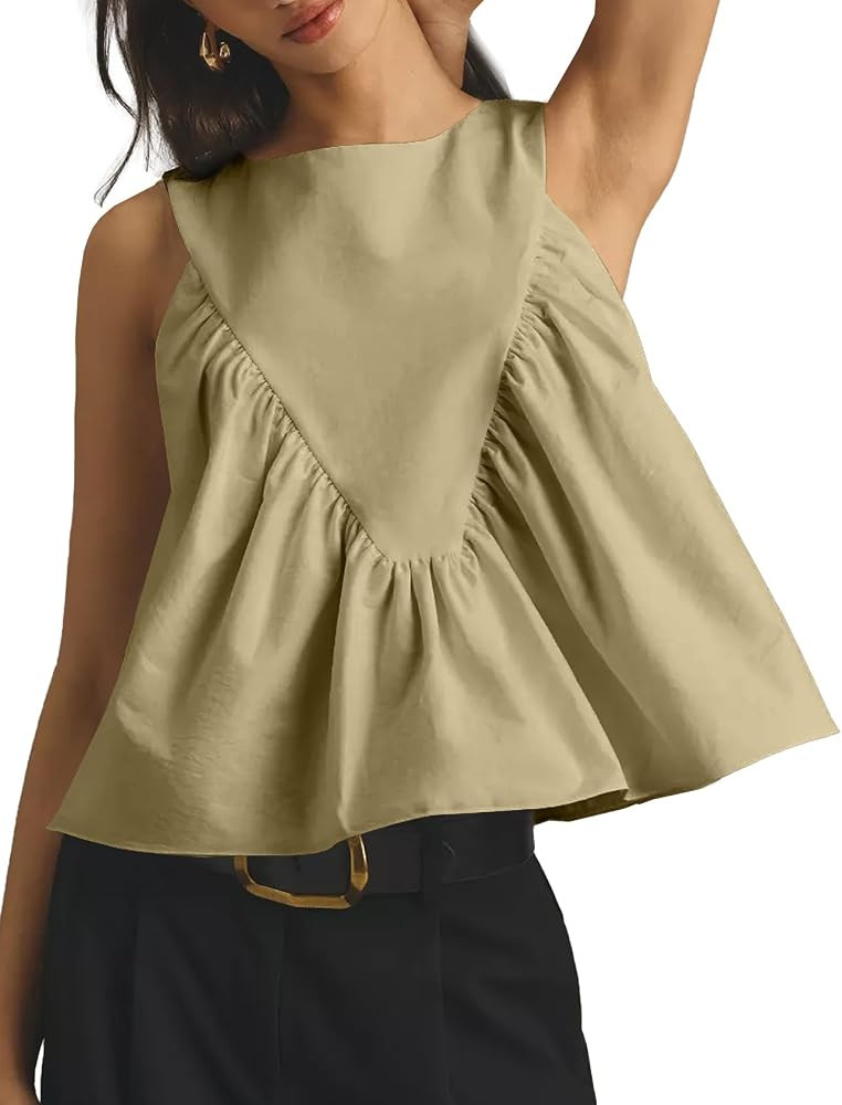 Shiyifa Peplum Babydoll Tops for Women Summer Shirred Swing Tank Tops | Amazon (US)