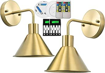 Industrial Battery Operated Wall Sconces Lighting Fixture Set of 2 with Remote, Indoor Not Hardwi... | Amazon (US)