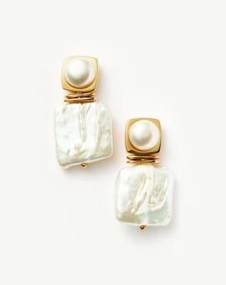 Square Pearl Statement Stud Earrings | 18ct Gold Plated/Pearl | Missoma UK