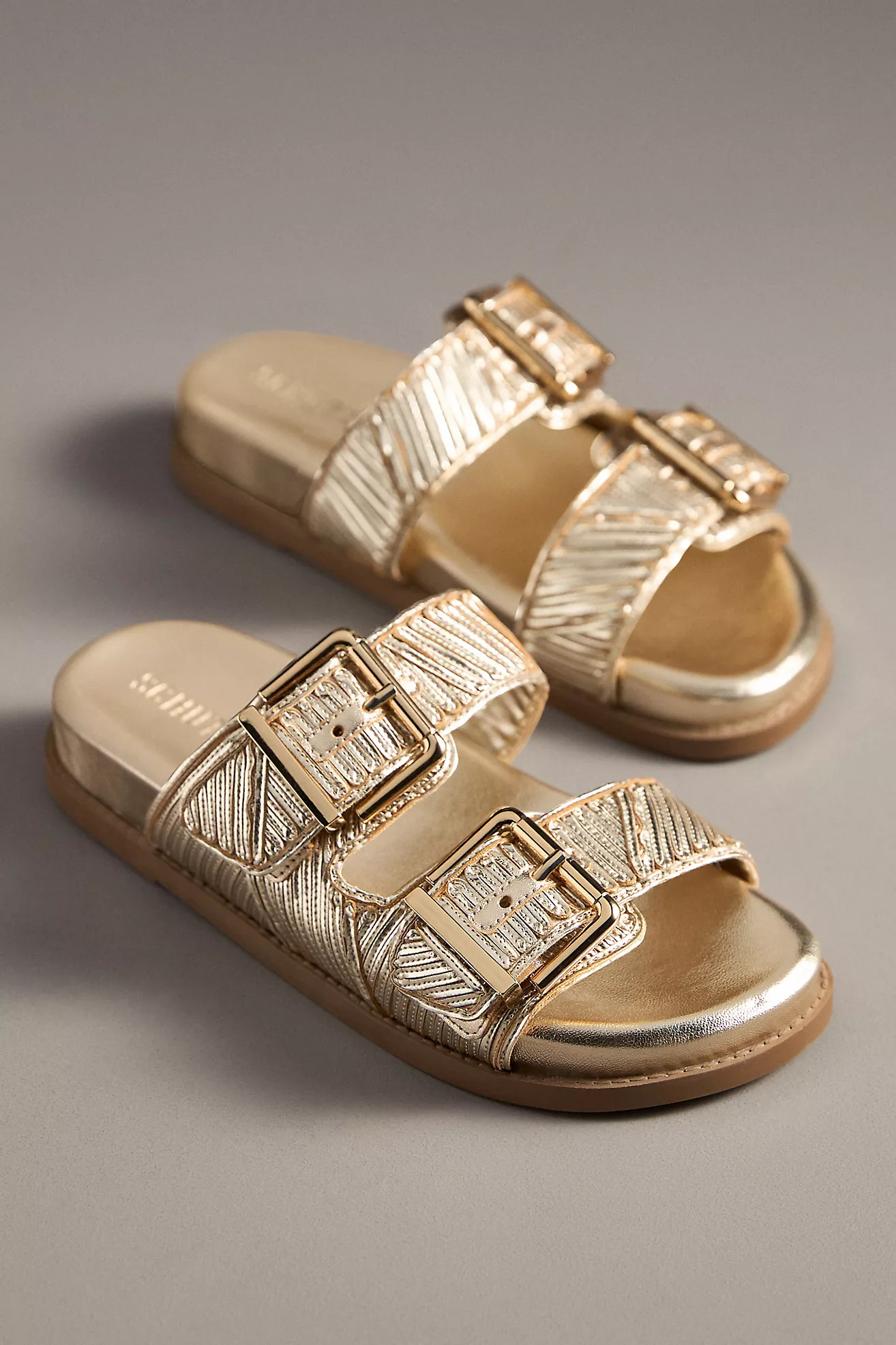 Schutz Lupita Metallic Buckle Slide Sandals | Anthropologie (US)
