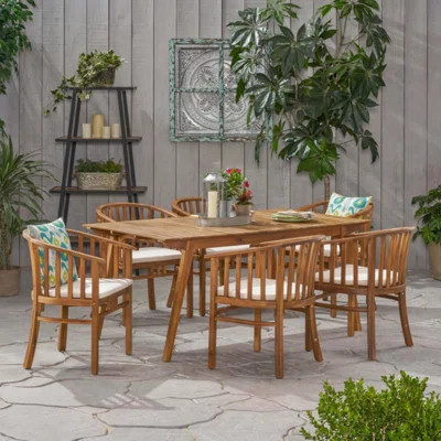 Outdoor 6 Seater Acacia Wood Dining Set With Cushins | Wayfair North America