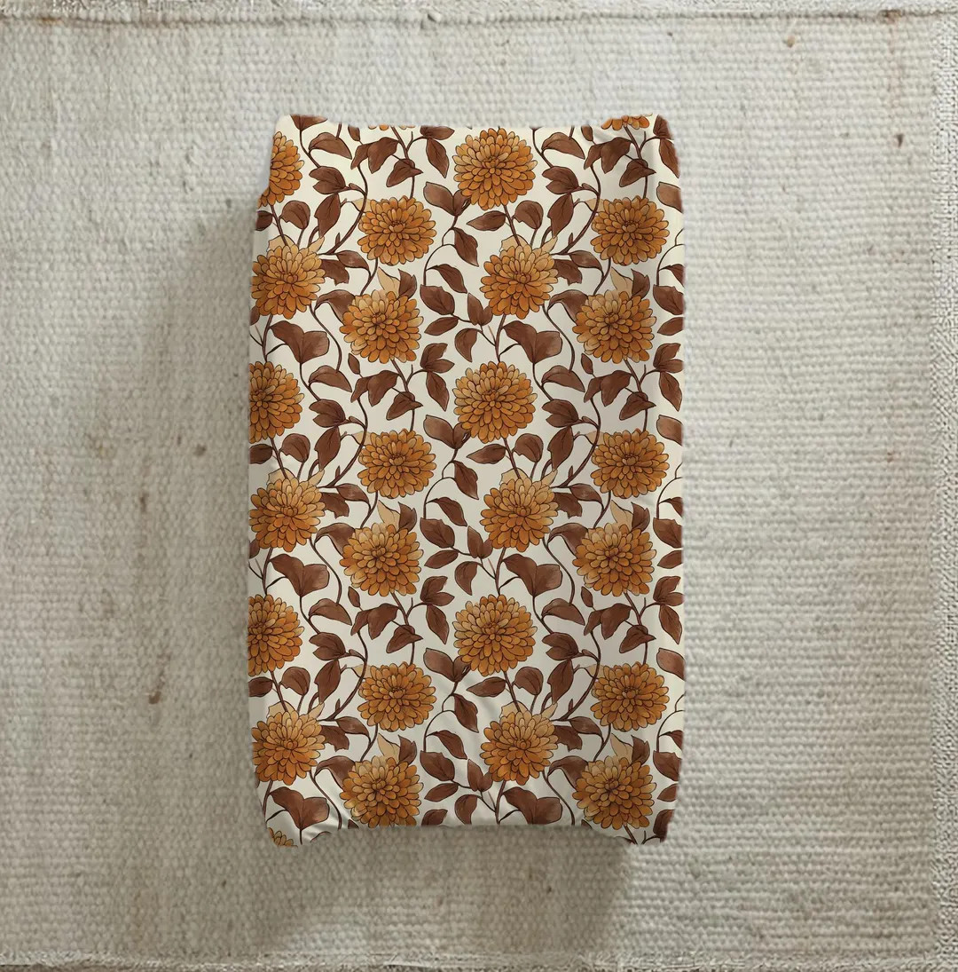 Fall Brown Mums Changing Pad Cover: Soft Jersey Knit, Stretchy Fitted - Etsy | Etsy (US)