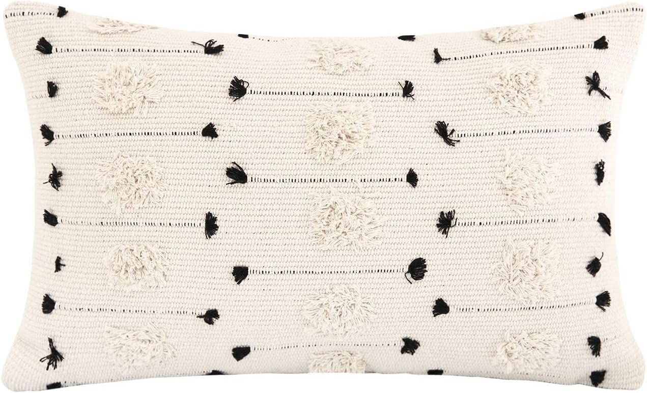cygnus Lumbar Throw Pillow Cover 12x20 Boho Decorative Black and Beige White Farmhouse Pillows Co... | Amazon (US)