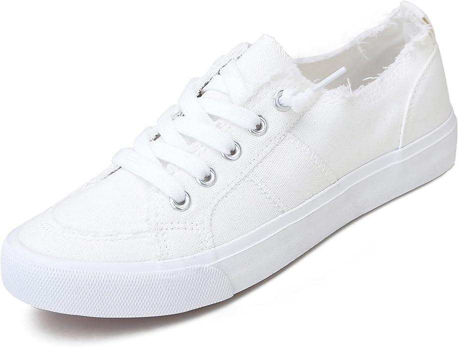 Obtaom Women's Play Fashion Sneaker White Color Washed and Leopard Canvas Slip on Shoes | Amazon (US)