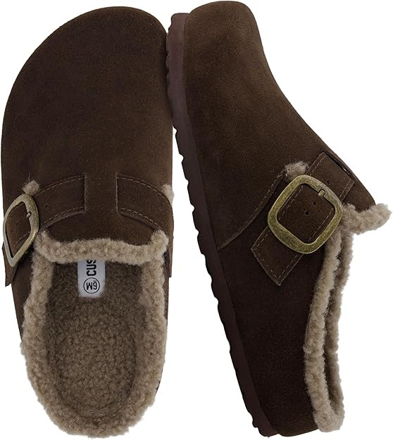 CUSHIONAIRE Haven Genuine Leather Clogs for Women – Faux Fur Lined Slip-On Womens Shoes with Co... | Amazon (US)