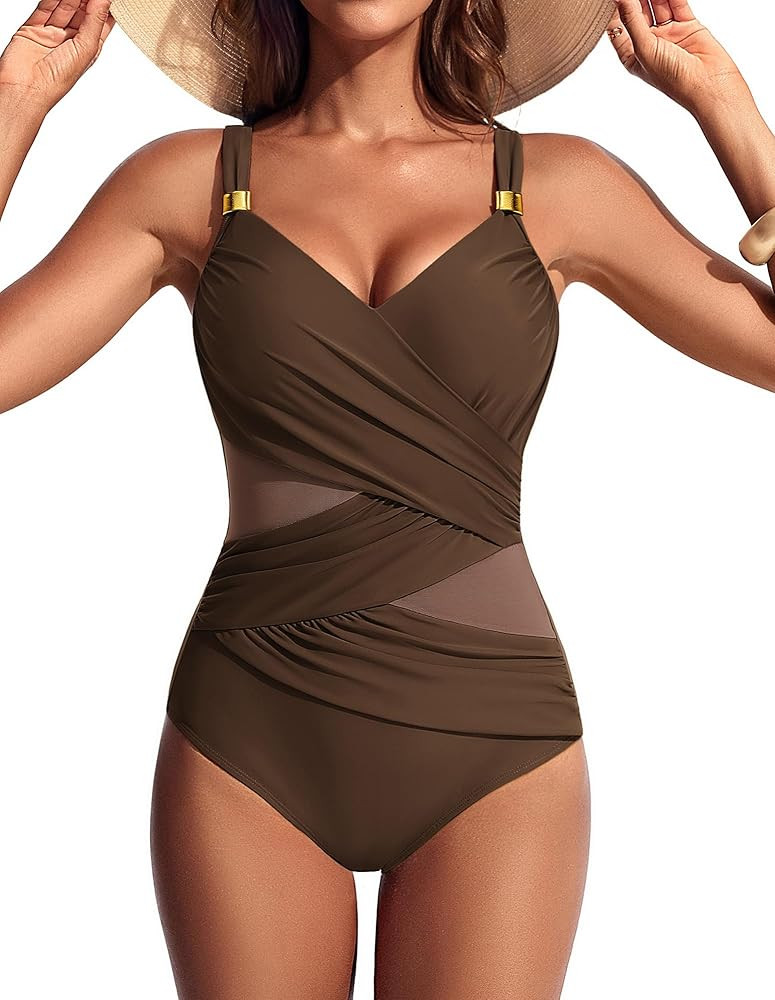 Hanna Nikole Womens One Piece Swimsuit, Tummy Control Wrap Bathing Suit Swim, Modest Ruched V Nec... | Amazon (US)