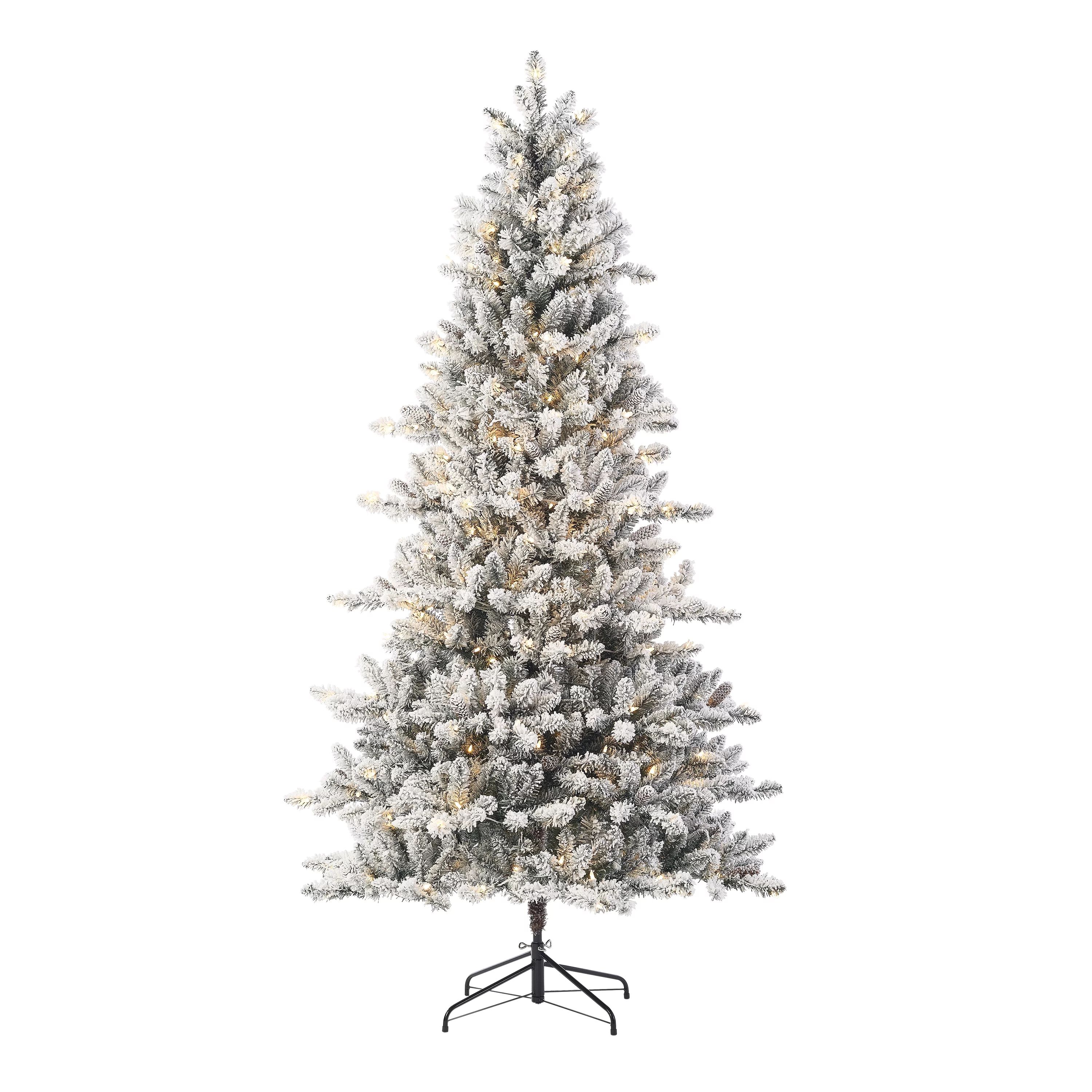 7.5ft Pre-Lit Flocked Birmingham Fir Artificial Christmas Tree, 400 LED, Green, by Holiday Time | Walmart (US)