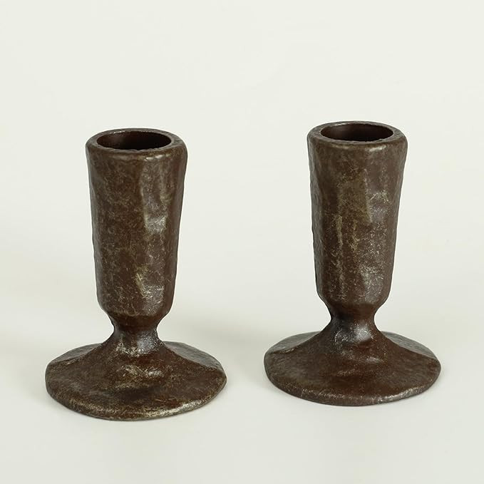 Handcrafted Antique Black & Gold Iron Taper Candle Holders - Set of 2 Elegant Candlesticks for We... | Amazon (US)