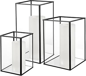 Phosphor Large Hurricane Candle Holder Set of 3 PCS, Black Glass Candle Holder for Wedding, Party... | Amazon (US)