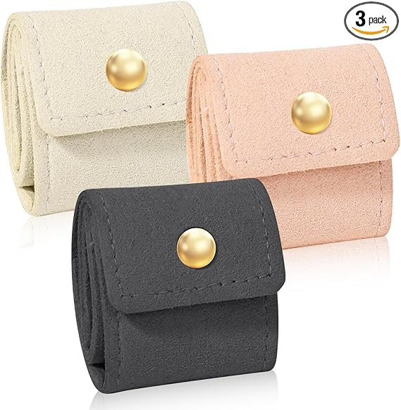 3Pcs Mini Travel Jewelry Bag, Leather Jewelry Organizer Foldable Pouch for Necklaces, Rings & Ear... | Amazon (US)