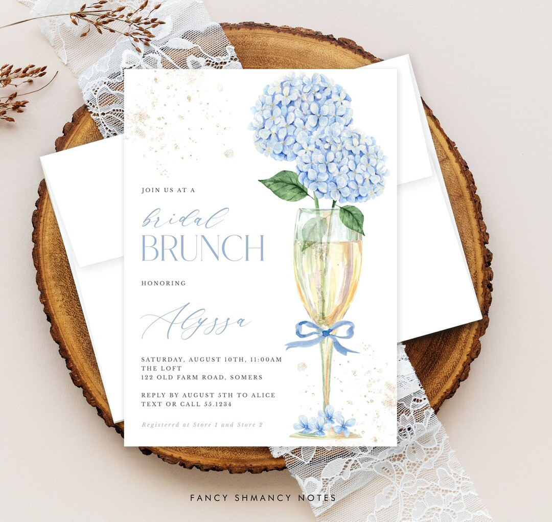 Blue Hydrangea Bridal Brunch Shower Editable Invitation, Blue Flowers, Self-edit Text, Instant Do... | Etsy (US)